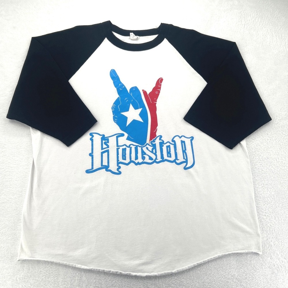 H Town Mens Raglan T-Shirt 3XL Red White Blue Houston Graphic Baseball Tee